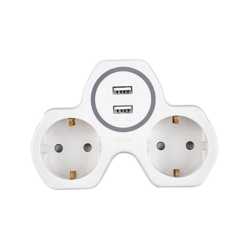 A8011-2 Ways Adaptor With Children Protector, With 2 USB